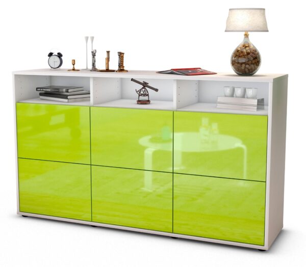 Sideboard Dilara | Korpus Weiß | Front in Hochglanz Grün | 136x79x35cm (BxHxT)