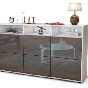 Sideboard Dilara | Korpus Weiß | Front in Hochglanz Grau | 136x79x35cm (BxHxT)
