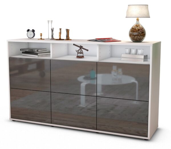 Sideboard Dilara | Korpus Weiß | Front in Hochglanz Grau | 136x79x35cm (BxHxT)