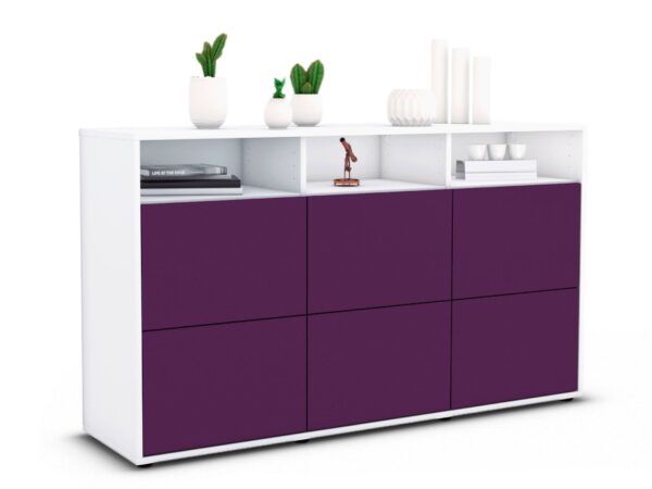 Sideboard Dilara | Korpus Weiß | Front in Lila | 136x79x35cm (BxHxT)