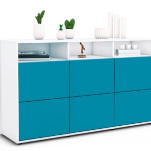 Sideboard Dilara | Korpus Weiß | Front in Türkis | 136x79x35cm (BxHxT)