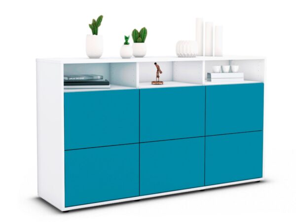 Sideboard Dilara | Korpus Weiß | Front in Türkis | 136x79x35cm (BxHxT)