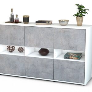Sideboard Diletta | Korpus Weiß | Front in Beton Optik | 136x79x35cm (BxHxT)