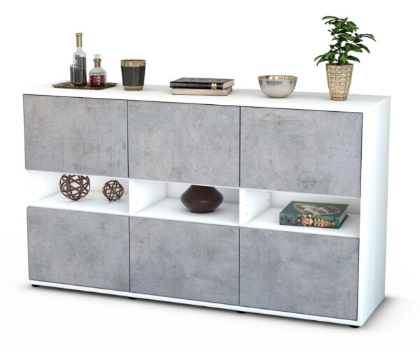 Sideboard Diletta | Korpus Weiß | Front in Beton Optik | 136x79x35cm (BxHxT)
