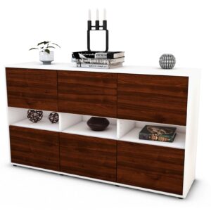 Sideboard Diletta | Korpus Weiß | Front in Walnuss Holz Optik | 136x79x35cm (BxHxT)