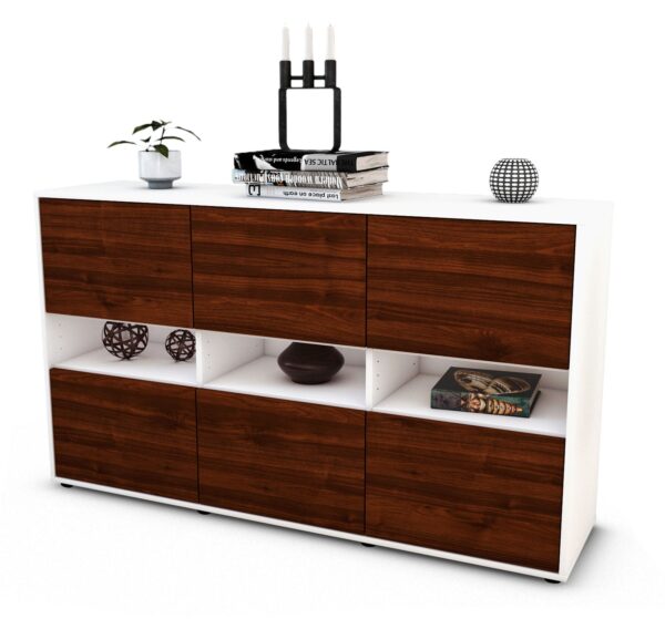 Sideboard Diletta | Korpus Weiß | Front in Walnuss Holz Optik | 136x79x35cm (BxHxT)