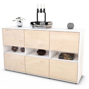 Sideboard Diletta | Korpus Weiß | Front in Zeder Holz Optik | 136x79x35cm (BxHxT)