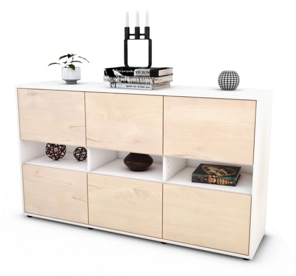 Sideboard Diletta | Korpus Weiß | Front in Zeder Holz Optik | 136x79x35cm (BxHxT)