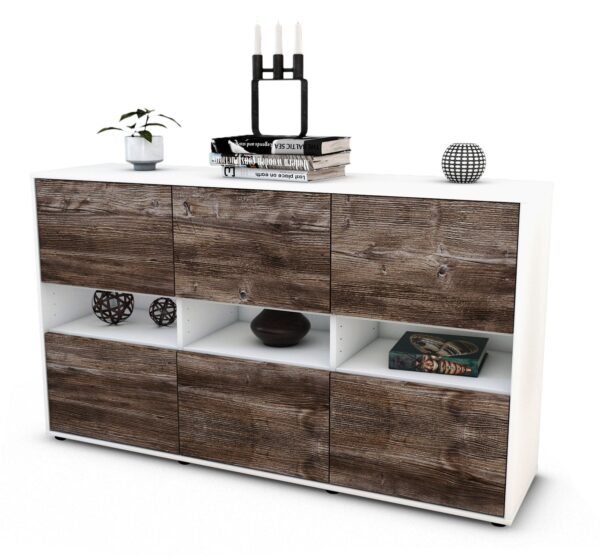 Sideboard Diletta | Korpus Weiß | Front in Treibholz Holz Optik | 136x79x35cm (BxHxT)