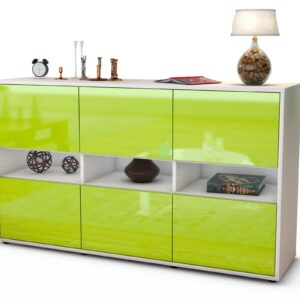 Sideboard Diletta | Korpus Weiß | Front in Hochglanz Grün | 136x79x35cm (BxHxT)