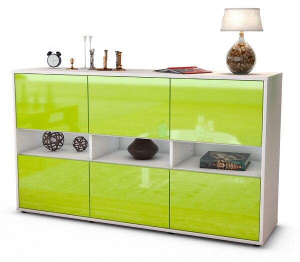 Sideboard Diletta | Korpus Weiß | Front in Hochglanz Grün | 136x79x35cm (BxHxT)