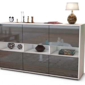 Sideboard Diletta | Korpus Weiß | Front in Hochglanz Grau | 136x79x35cm (BxHxT)