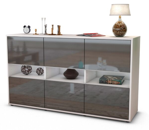 Sideboard Diletta | Korpus Weiß | Front in Hochglanz Grau | 136x79x35cm (BxHxT)
