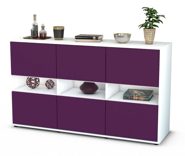 Sideboard Diletta | Korpus Weiß | Front in Lila | 136x79x35cm (BxHxT)