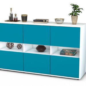 Sideboard Diletta | Korpus Weiß | Front in Türkis | 136x79x35cm (BxHxT)