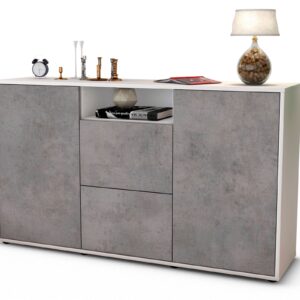 Sideboard Dimphi | Korpus Weiß | Front in Beton Optik | 136x79x35cm (BxHxT)