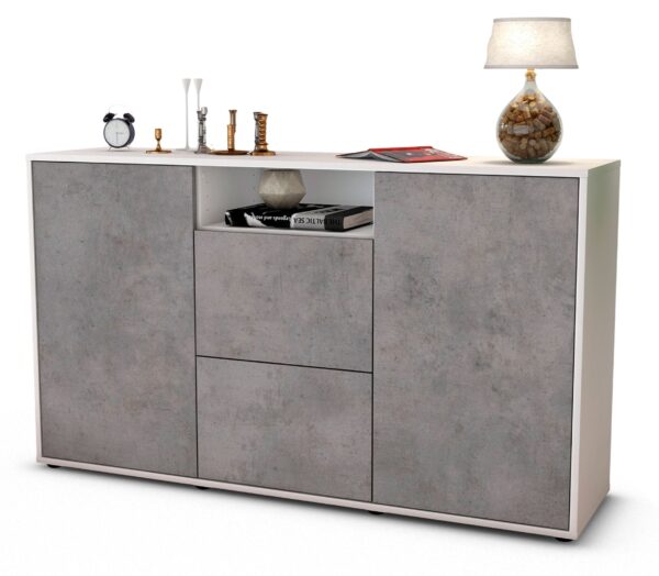 Sideboard Dimphi | Korpus Weiß | Front in Beton Optik | 136x79x35cm (BxHxT)