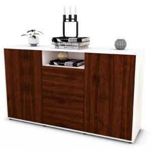 Sideboard Dimphi | Korpus Weiß | Front in Walnuss Holz Optik | 136x79x35cm (BxHxT)