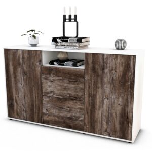Sideboard Dimphi | Korpus Weiß | Front in Treibholz Holz Optik | 136x79x35cm (BxHxT)