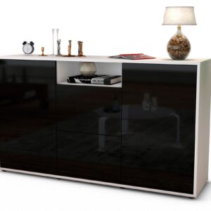 Sideboard Dimphi | Korpus Weiß | Front in Hochglanz Schwarz | 136x79x35cm (BxHxT)