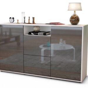 Sideboard Dimphi | Korpus Weiß | Front in Hochglanz Grau | 136x79x35cm (BxHxT)