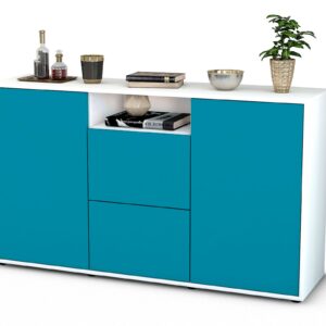 Sideboard Dimphi | Korpus Weiß | Front in Türkis | 136x79x35cm (BxHxT)