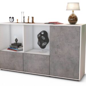 Sideboard Dolcia | Korpus Weiß | Front in Beton Optik | 136x79x35cm (BxHxT)