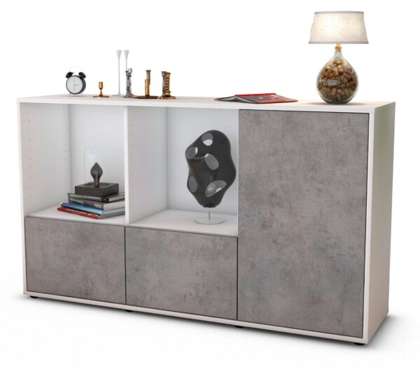 Sideboard Dolcia | Korpus Weiß | Front in Beton Optik | 136x79x35cm (BxHxT)