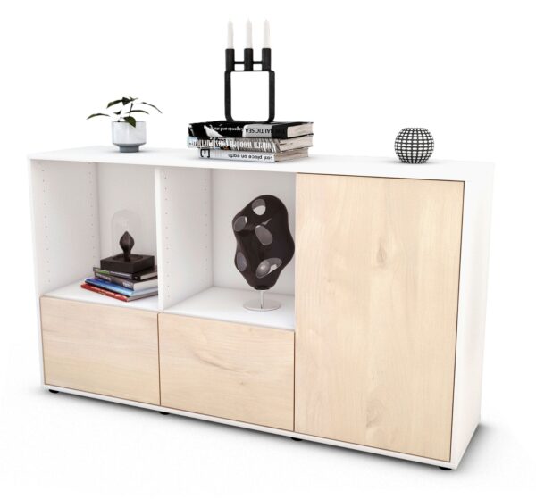 Sideboard Dolcia | Korpus Weiß | Front in Zeder Holz Optik | 136x79x35cm (BxHxT)
