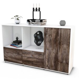 Sideboard Dolcia | Korpus Weiß | Front in Treibholz Holz Optik | 136x79x35cm (BxHxT)