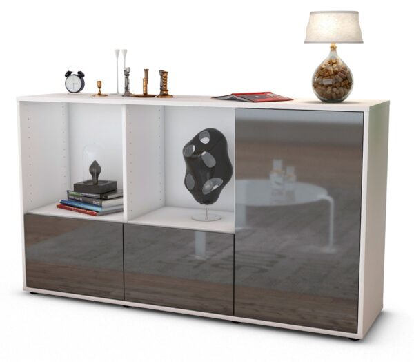 Sideboard Dolcia | Korpus Weiß | Front in Hochglanz Grau | 136x79x35cm (BxHxT)
