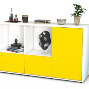 Sideboard Dolcia | Korpus Weiß | Front in Gelb | 136x79x35cm (BxHxT)