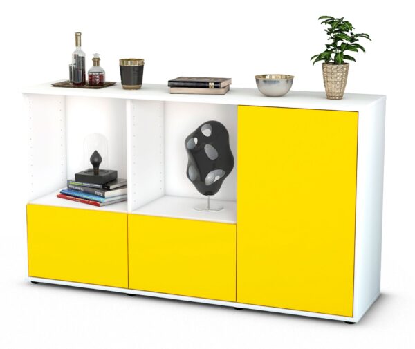 Sideboard Dolcia | Korpus Weiß | Front in Gelb | 136x79x35cm (BxHxT)
