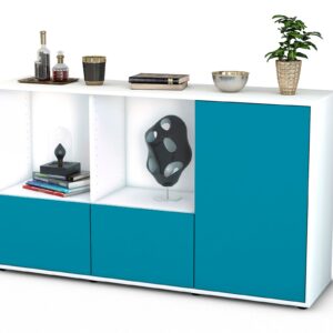 Sideboard Dolcia | Korpus Weiß | Front in Türkis | 136x79x35cm (BxHxT)