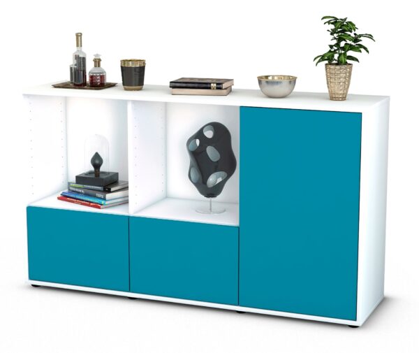 Sideboard Dolcia | Korpus Weiß | Front in Türkis | 136x79x35cm (BxHxT)