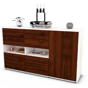 Sideboard Domi | Korpus Weiß | Front in Walnuss Holz Optik | 136x79x35cm (BxHxT)