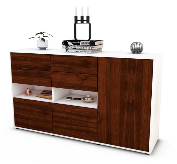 Sideboard Domi | Korpus Weiß | Front in Walnuss Holz Optik | 136x79x35cm (BxHxT)
