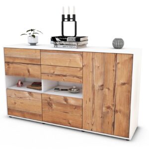 Sideboard Domi | Korpus Weiß | Front in Pinie Holz Optik | 136x79x35cm (BxHxT)