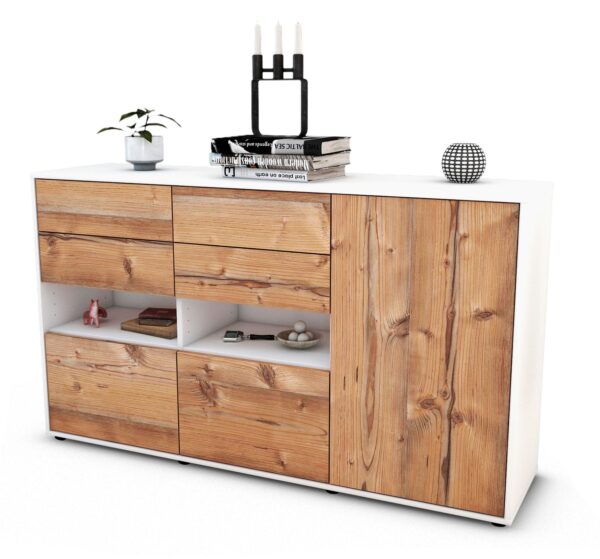 Sideboard Domi | Korpus Weiß | Front in Pinie Holz Optik | 136x79x35cm (BxHxT)