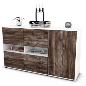 Sideboard Domi | Korpus Weiß | Front in Treibholz Holz Optik | 136x79x35cm (BxHxT)