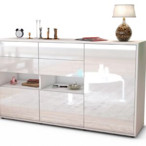 Sideboard Domi | Korpus Weiß | Front in Hochglanz Weiß | 136x79x35cm (BxHxT)