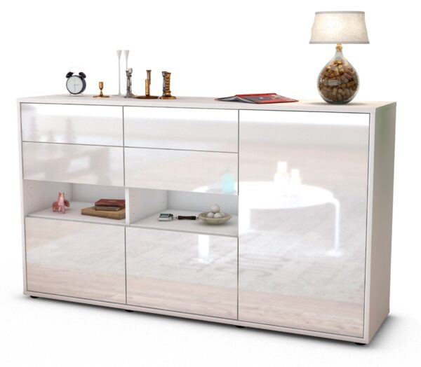 Sideboard Domi | Korpus Weiß | Front in Hochglanz Weiß | 136x79x35cm (BxHxT)