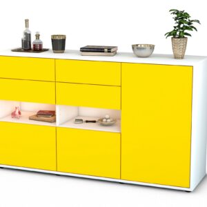 Sideboard Domi | Korpus Weiß | Front in Gelb | 136x79x35cm (BxHxT)
