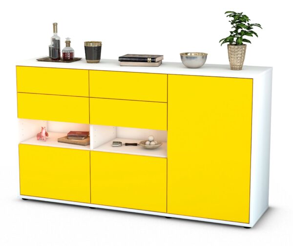 Sideboard Domi | Korpus Weiß | Front in Gelb | 136x79x35cm (BxHxT)