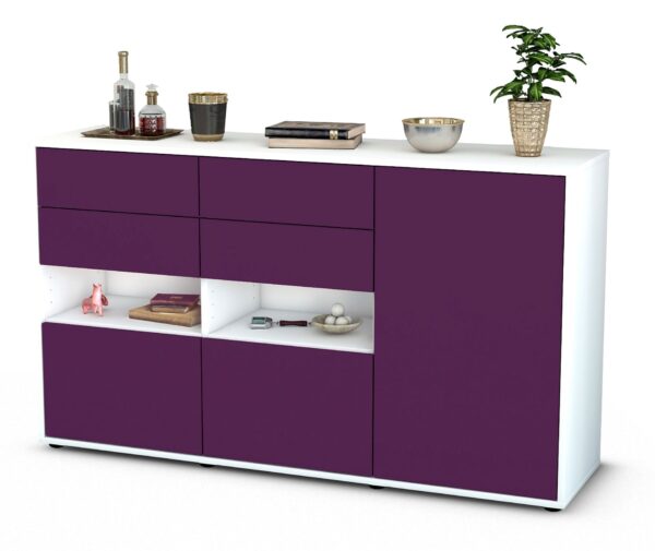 Sideboard Domi | Korpus Weiß | Front in Lila | 136x79x35cm (BxHxT)
