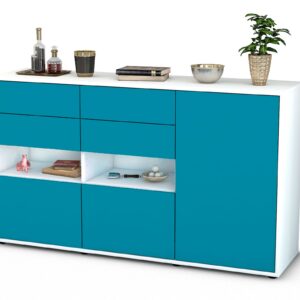 Sideboard Domi | Korpus Weiß | Front in Türkis | 136x79x35cm (BxHxT)