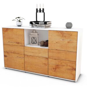 Sideboard Dominika | Korpus Weiß | Front in Eiche Holz Optik | 136x79x35cm (BxHxT)