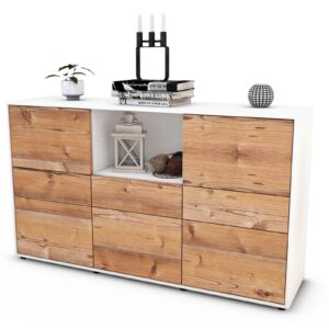 Sideboard Dominika | Korpus Weiß | Front in Pinie Holz Optik | 136x79x35cm (BxHxT)