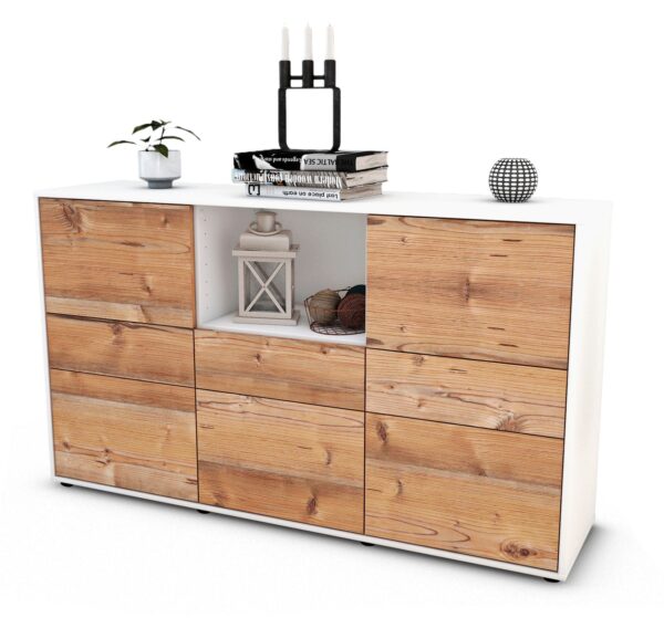 Sideboard Dominika | Korpus Weiß | Front in Pinie Holz Optik | 136x79x35cm (BxHxT)