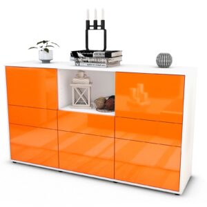 Sideboard Dominika | Korpus Weiß | Front in Hochglanz Orange | 136x79x35cm (BxHxT)